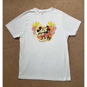 Disney Minnie And Mickey Heart Flowers Graphic T-shirt White Size XL